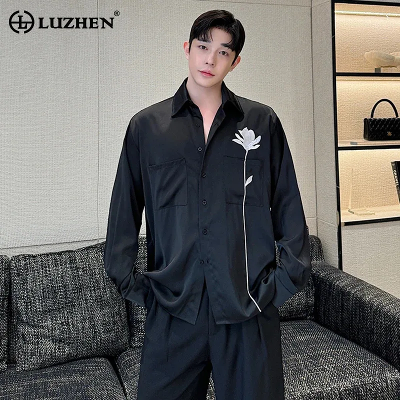 

LUZHEN Embroidery Shirt Elegant Trendy Niche Design Korean Plain Long Sleeve Tops Men's Versatile Casual Men's Clothes LZ5141