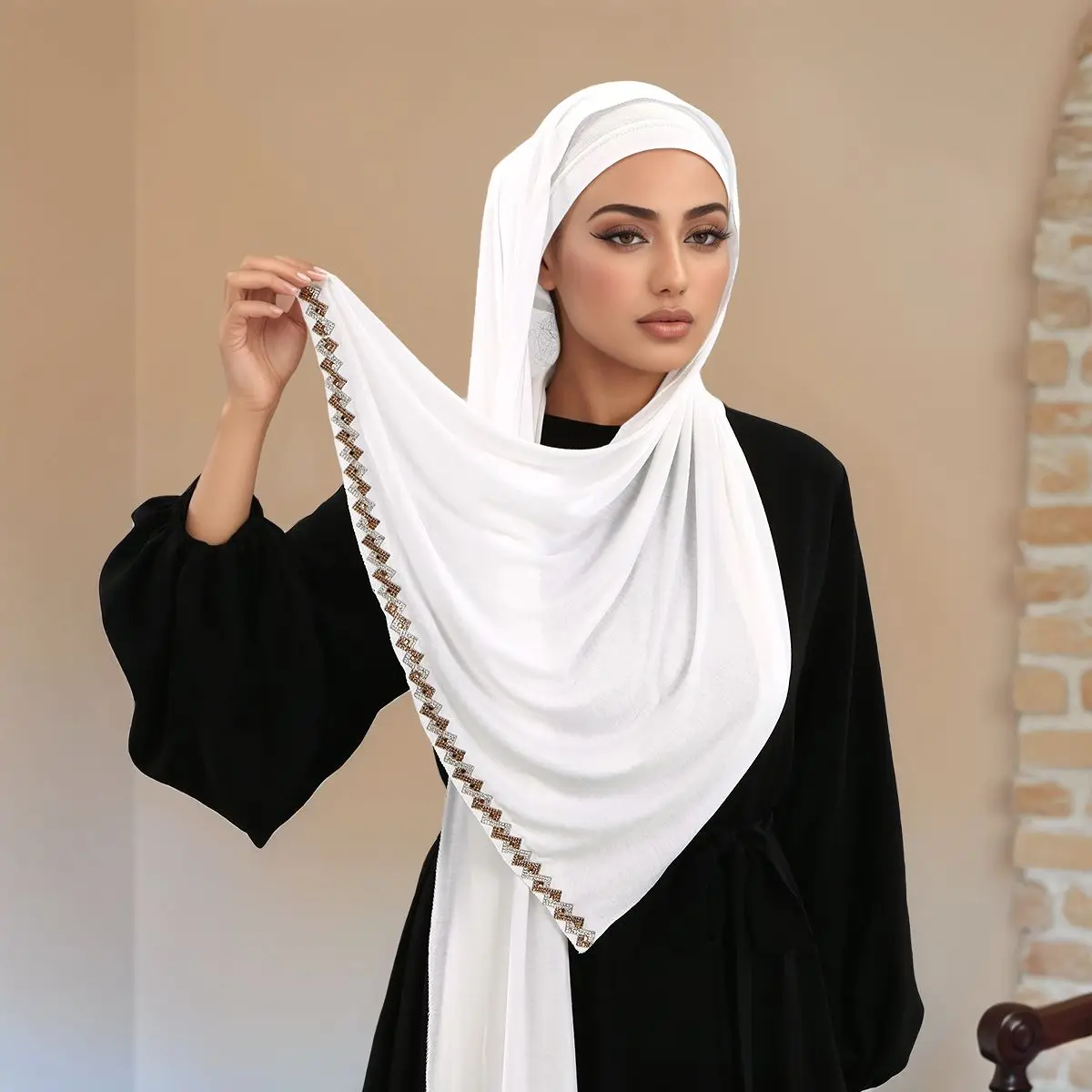 ﻿   مسلم فوري الحجاب جيرسي وشاح طويل بلون رئيس التفاف مع الماس للنساء الحجاب والأوشحة السيدات الحجاب 180*65 سنتيمتر