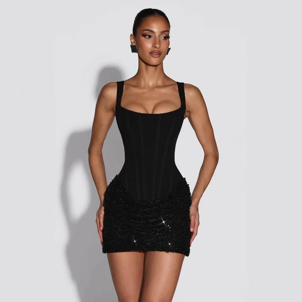 

Y2K Sexy Sequin Mini Dress Stickers Camisole Women's Short Skirt Ladies' Slim Fit Hip Hugging Skirt Banquet Party Dress Ins