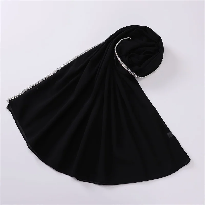 New Luxury Fashion Jewelry Bubble Chiffon Hijab Shawls High Quality Bling Bling Wrap Beach Bufandas Ramadan Islamic Muslim Sjaal