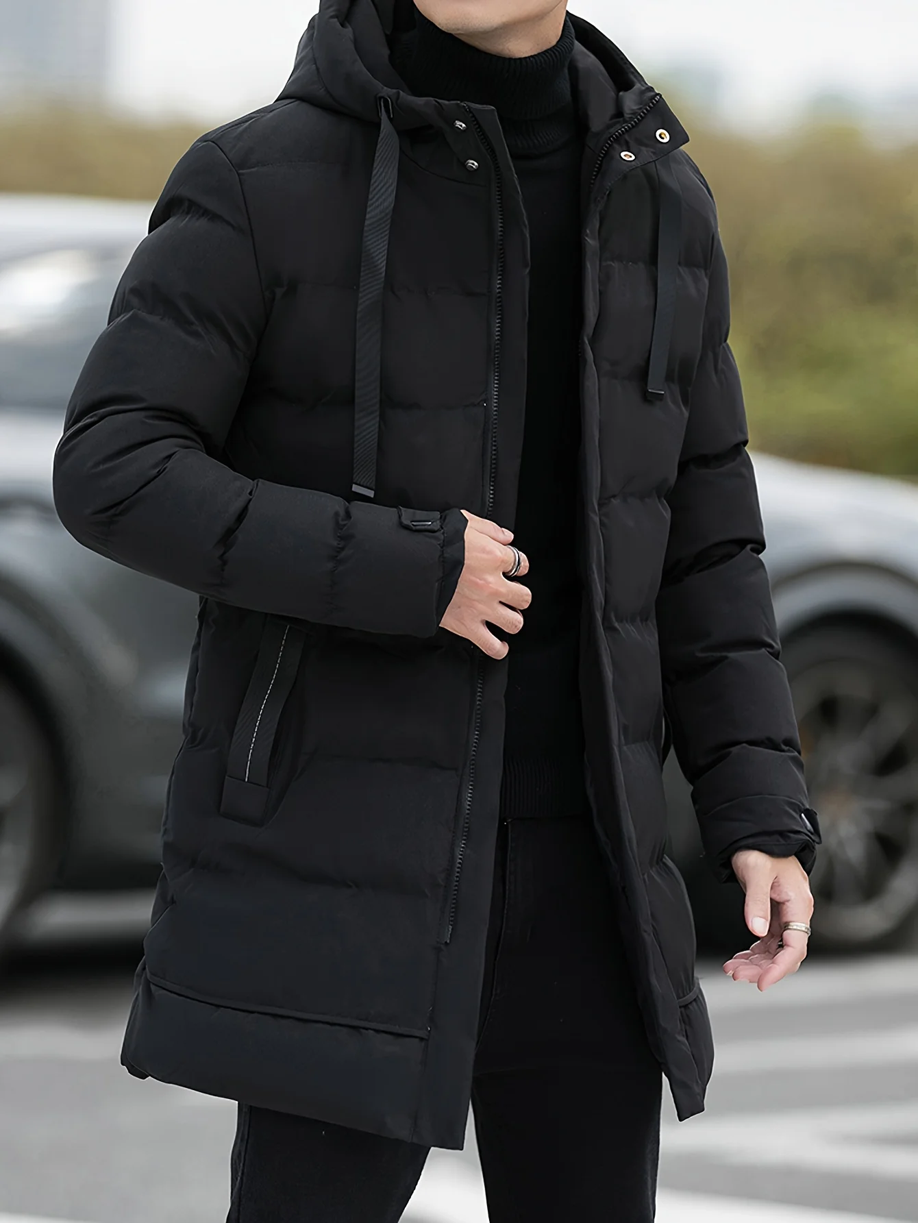 

Men's Hooded Winter Jacket-Trench Coat Soft & Warm Casual Outerwear with Full-Zip Closure, Pockets, Machine Washable