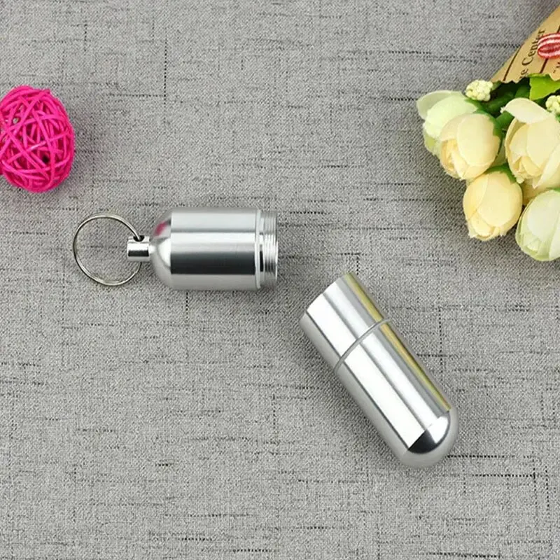 New Key Chain Medicine Pill Bottle Box Aluminum Storage Case Medicine Container Aluminum Box