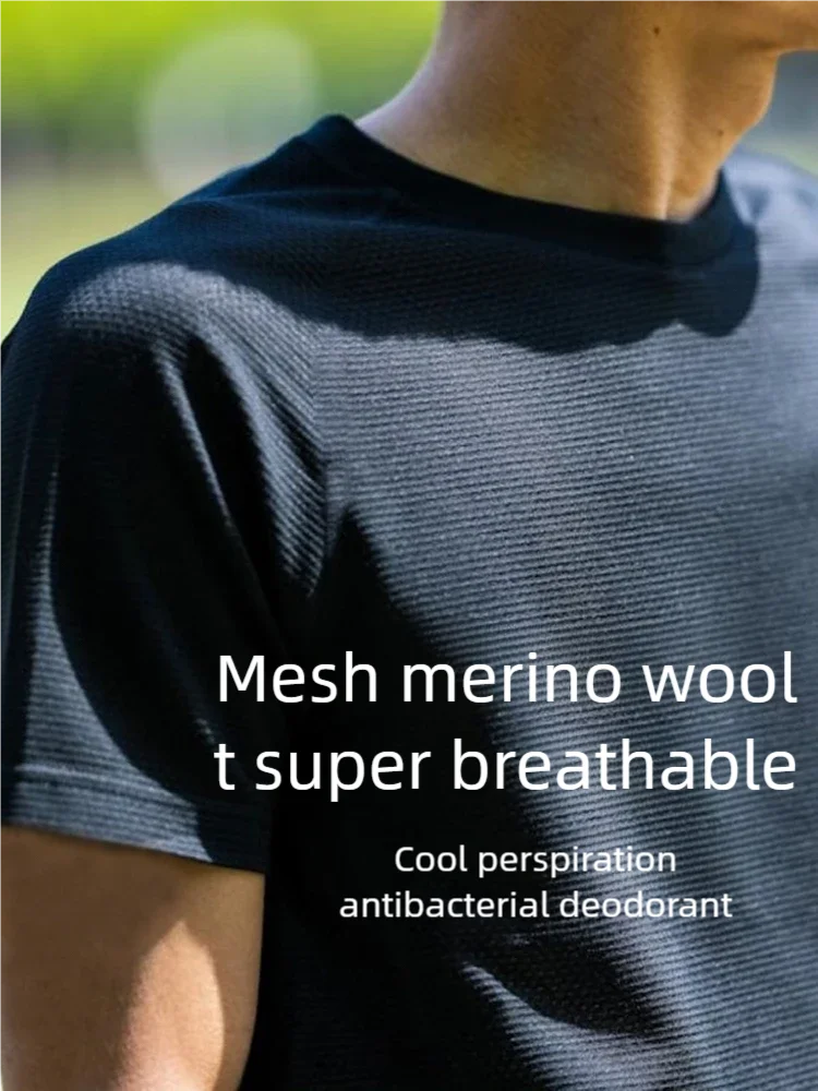 Outdoor men's merino wool quick-drying mesh breathable sweat short sleeve Merino Mountaineering Trekking T-shirt