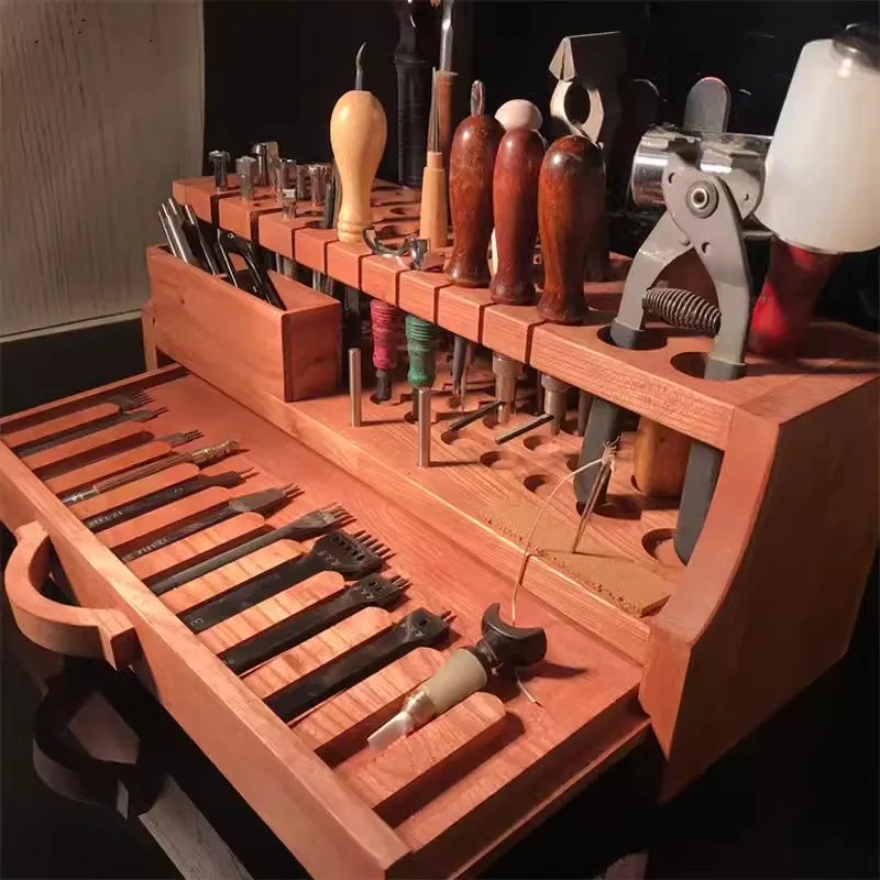 Multi Functional Leather Tool Holder DIY Handmade Leather Craftsmanship Carving Cut Tool Storage Box Made Of Elm Wood Material