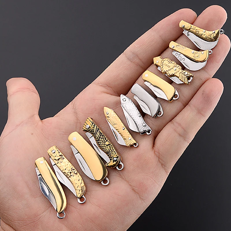 Mini Pocket Knife Folding Brass Keychain Pendant Cleaver Blade Cutter Tool Gift