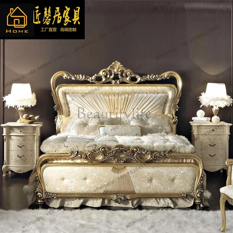 D25European-style villa bedroom furniture neoclassical birch carved fabric 1.8 meters master bedroom double bed