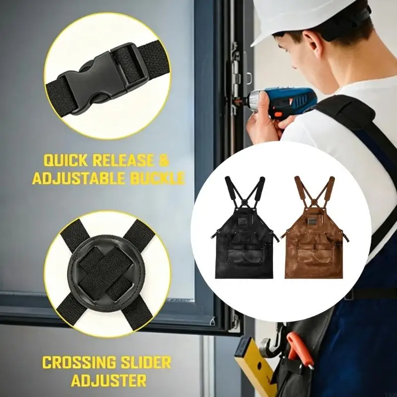 

Durable Canvas Carpenter Apron Spacious Pocket and Padded Straps for Woodworking Tasks Y5GB