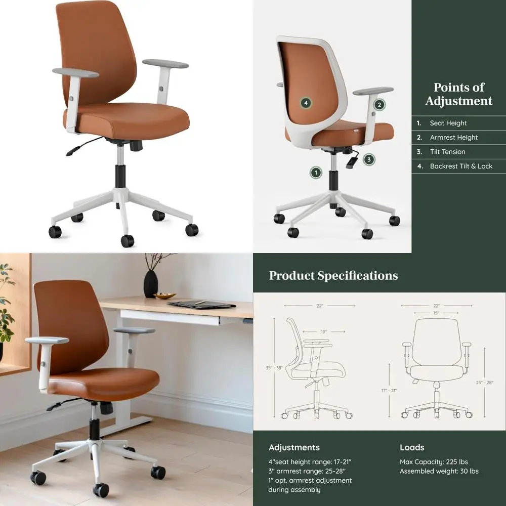 

Swivel Vegan Leather Office Chair with Lumbar Support and Adjustable Armrests for Enhanced Comfort