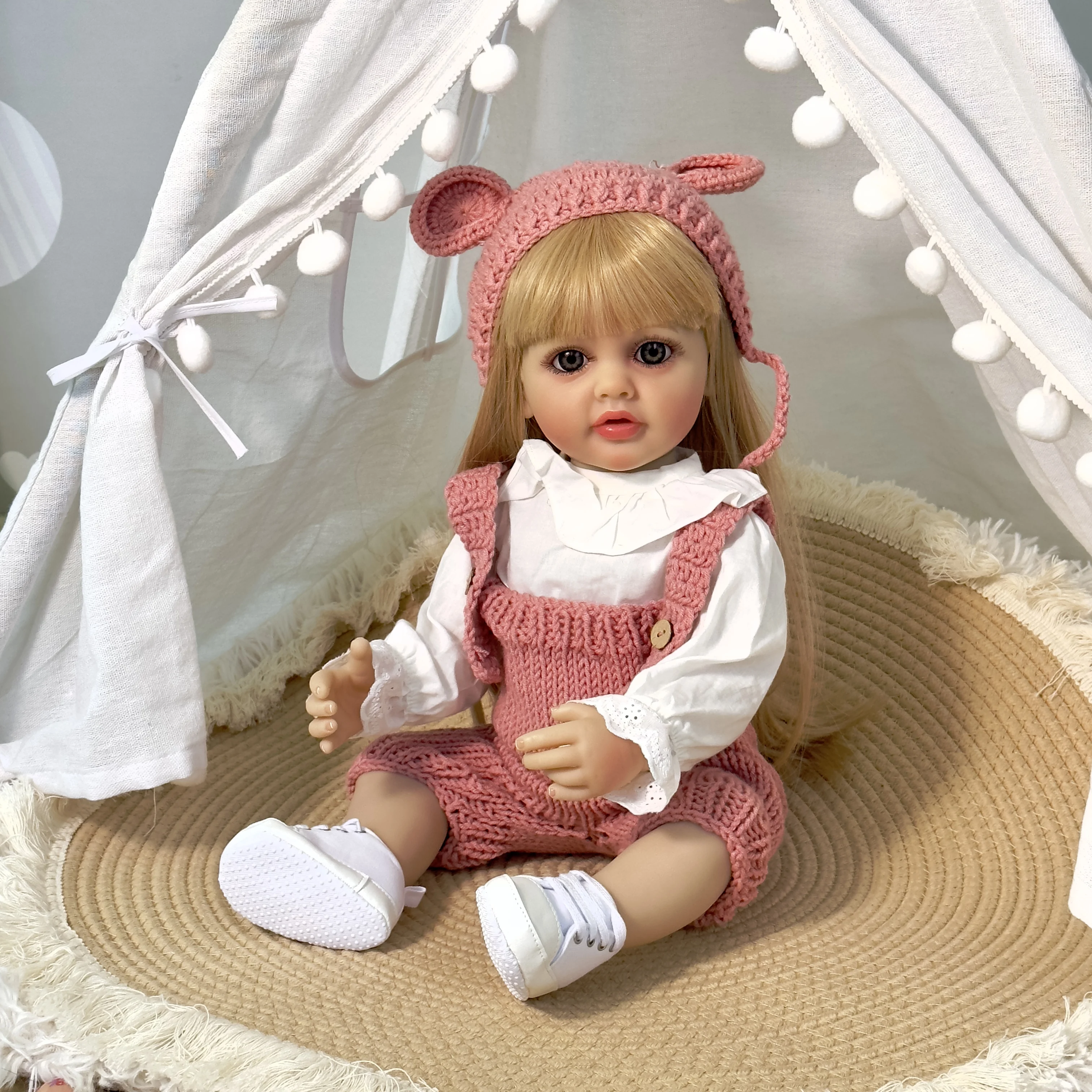 

SANDIE 22inches Soft Silicone Full body Vinyl Reborn Toddler Girl Doll Betty lifelike Newborn Baby Wig Hair Gifts for Children