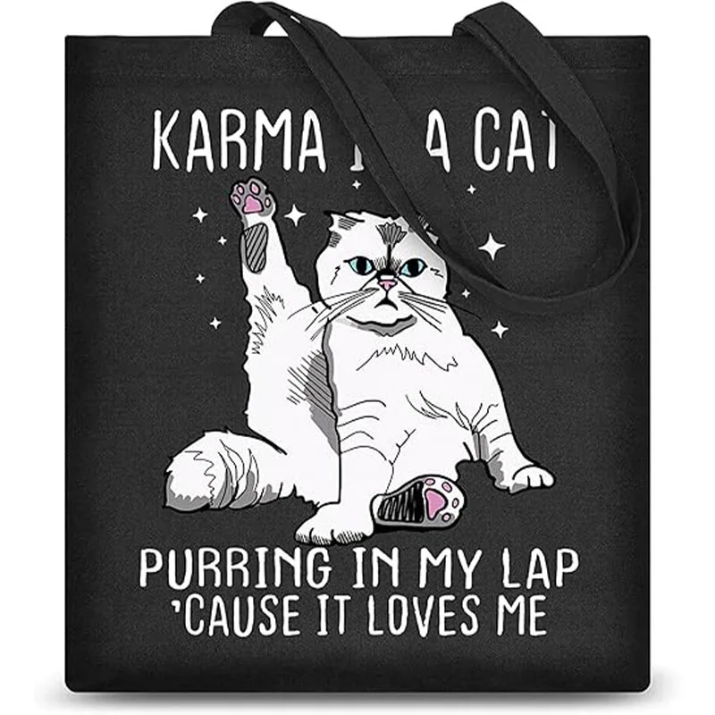 STB4 Cute Tote Bag per donna, Totes Bag Gift-Karma is A Cat for Grocery Beach