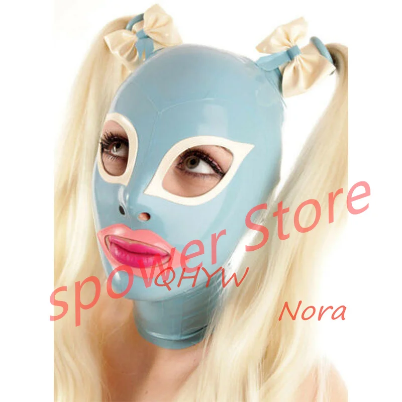 Natural Latex Full Head Latex Hoods Rubber Mask Fetish Cosplay Mask Red with White Trim Back Zipper Club Wear