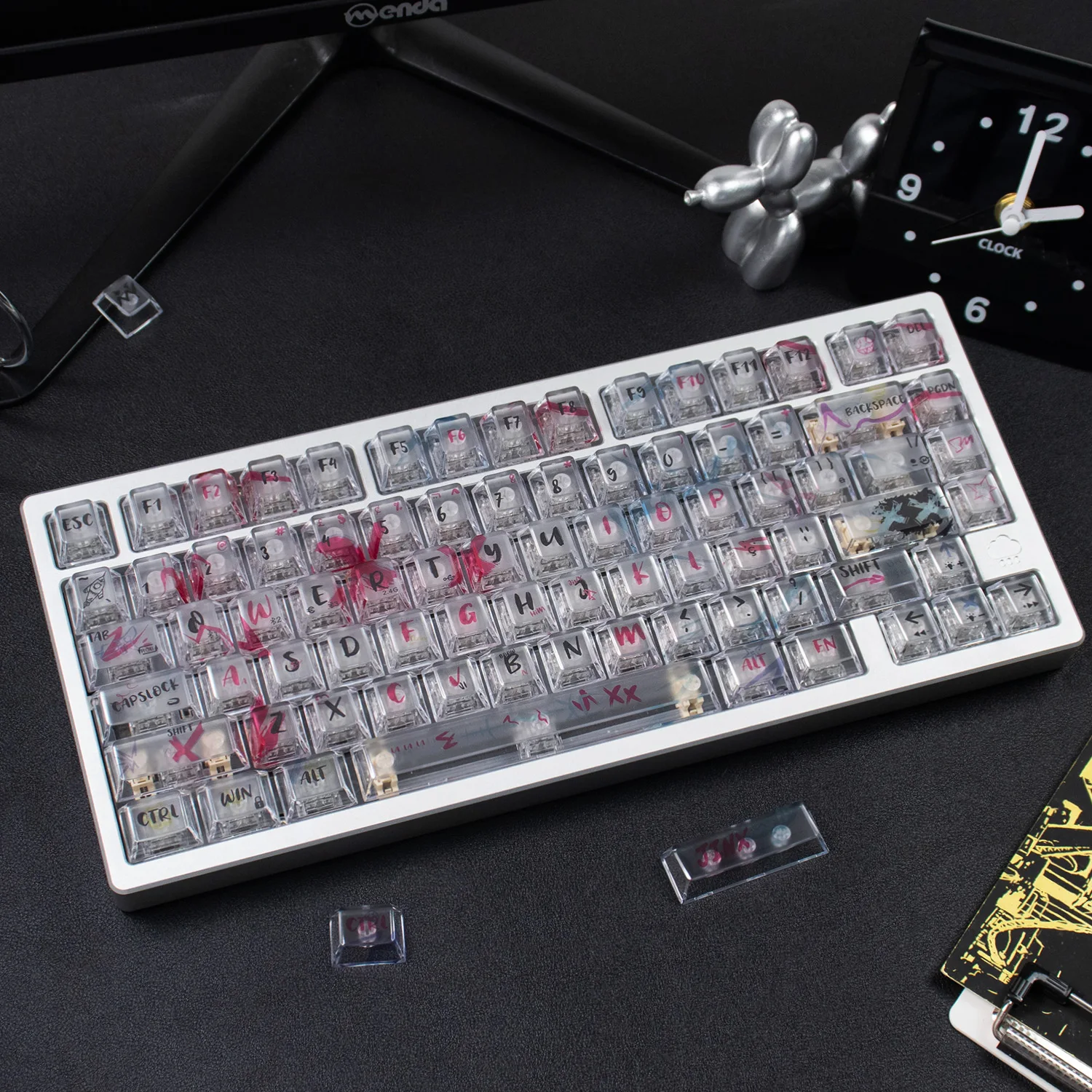 أحمر أبيض شفاف كيكابس الأشعة فوق البنفسجية الوسادة الطباعة الكرز الشخصي الكمبيوتر كيكابس مجموعات ل MX 61/64/87/96/104 لوحة المفاتيح الميكانيكية