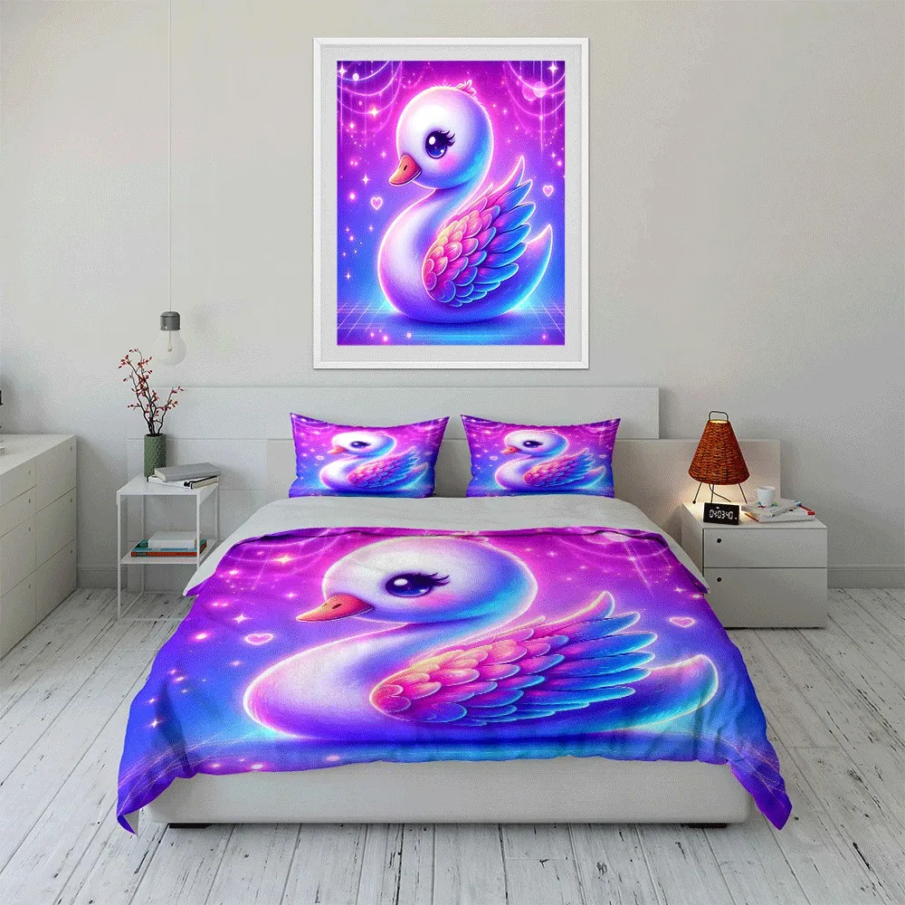 Glow-Inspired Swan Three-Piece Set for Decor Exquisite three-piece bedding set gift for kids and adults