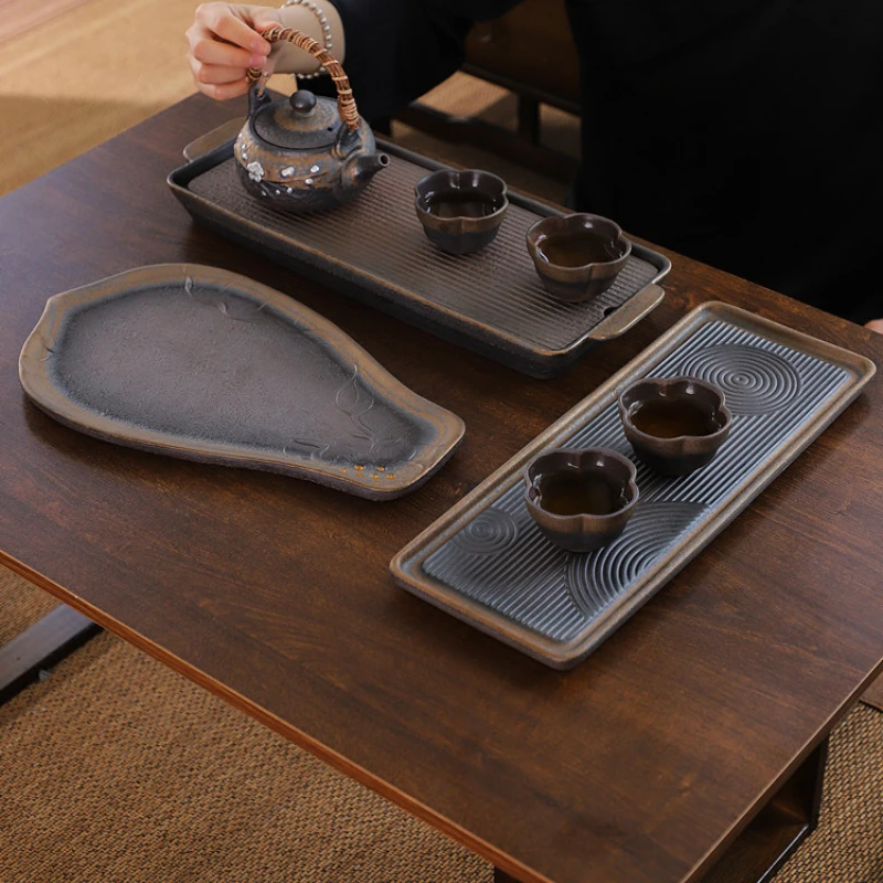 

Desk Storage Valet Serving Tea Tray Japanese Ceramic Pu Erh Tea Tray Water Absorbed Bandeja Rectangular Office Accessory YY50TT