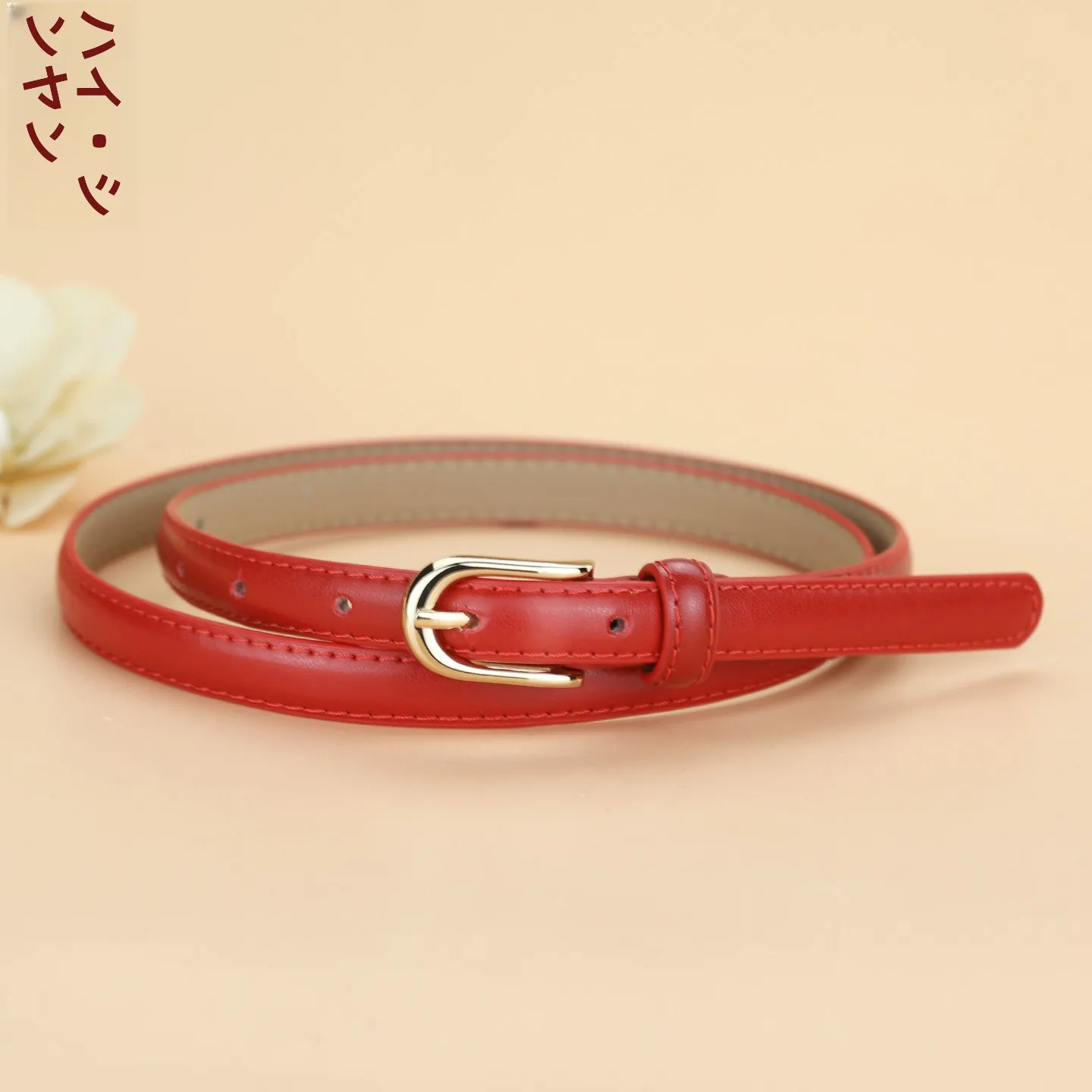 本物の牛革ベルト-レディース-ファッショナブルで多用途な装飾ベルト-スカートやウエストパンツ用-赤色-干支年用