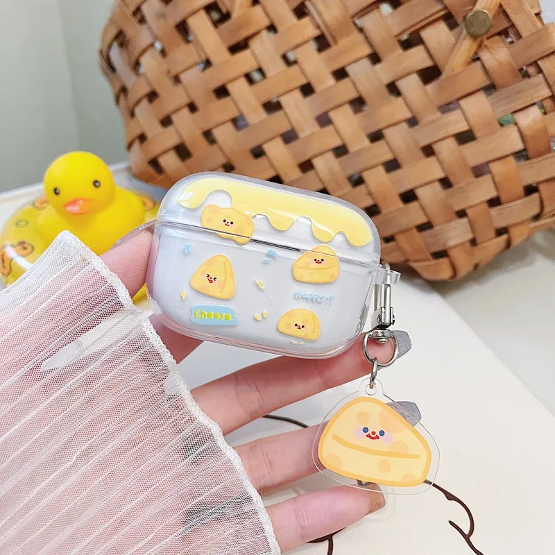Cartoon Cheese case For Sony LinkBuds S Case WF-LS900N Cute Keychian Silicone Earphones Transparent Cover For Sony Link Buds S