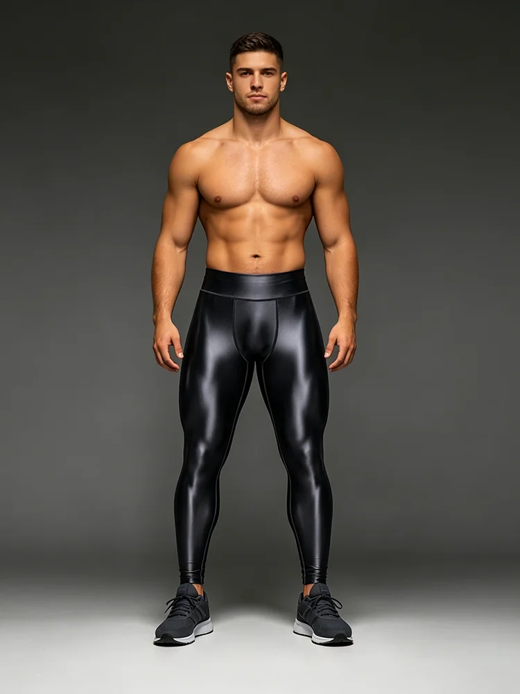 Herren Glänzende, Ölglänzende Kompressions-Leggings, Schnell Trocknend, Weich, Glatt, Eng Anliegend, 9/9/10 Zoll Knöchellange Hosen für Fitness, Workout und Laufen