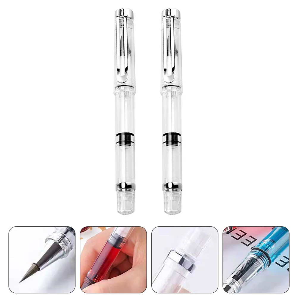 

4Pcs Refillable Steel Tip Brush Pens Transparent Body Watercolor Calligraphy Pen for Drawing Writing School Office