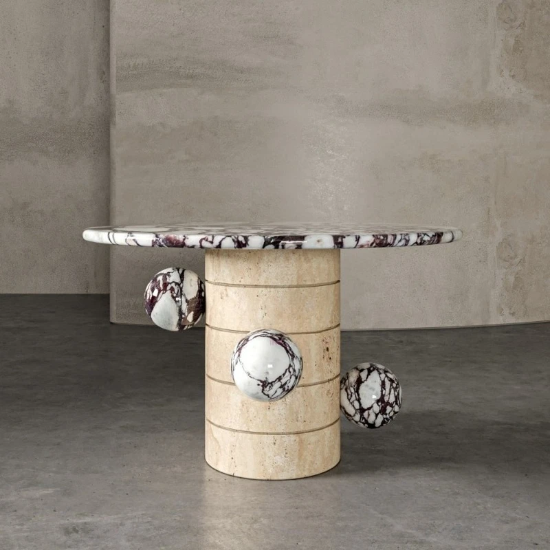 Travertine dining table modern minimalist light villa round designer dining table kitchen dining table