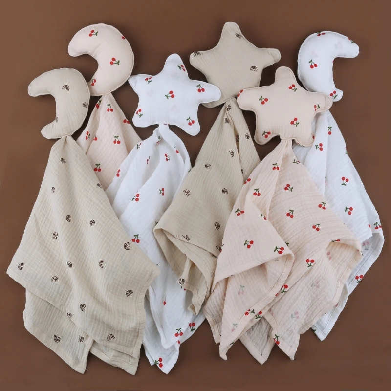 Moon Star Baby Bib Cotton Sleeping Dolls Newborn Saliva Towel Soothe Appease Towel Toddlers Burp Cloth Handkerchief Gift