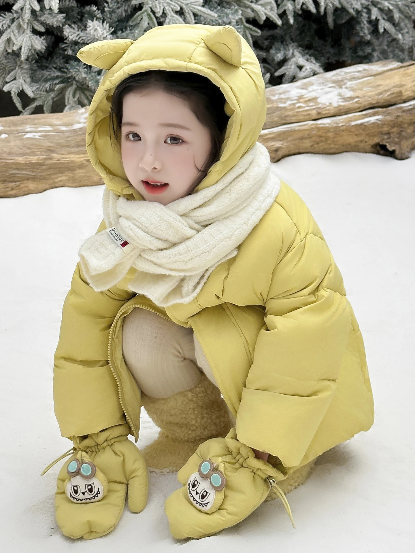 

Winter New Faionable Sweet Girl's down Jaet Coat Medium Length Warm Outerwear for Little Girls Children's Clothing