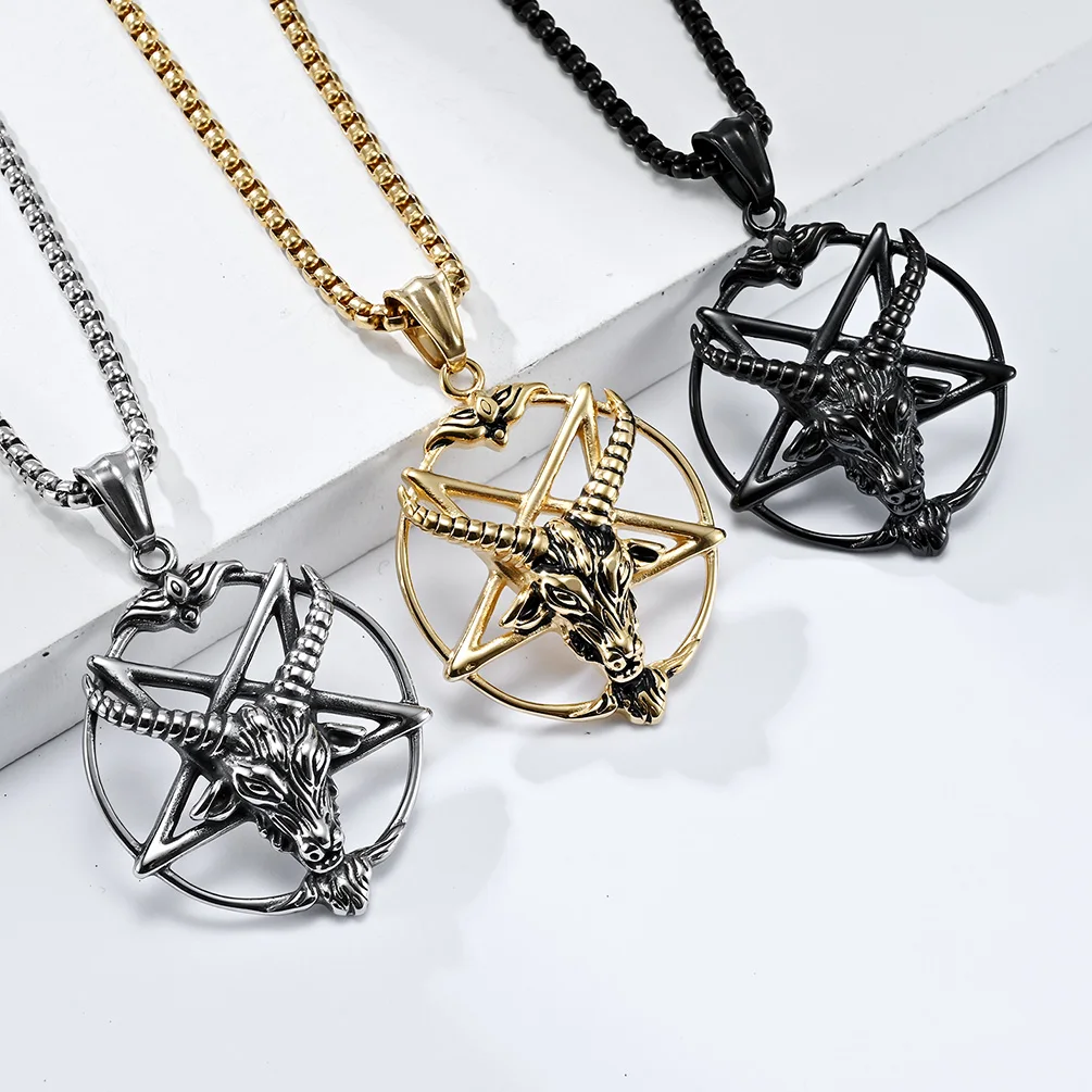 DARHSEN Men Stainless Steel Statement Pendant Necklace Baphomet Goat Satanic Satan Demon Devil Fashion Jewelry