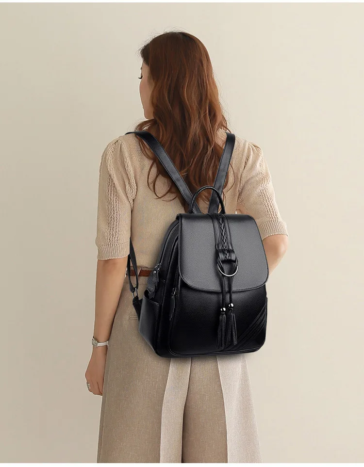 Tassel Women Backpacks Designer High Quality Soft Leather Fashion Back Bag Brand Female Travel Bags Mochilas Mujer 2023 Backbags