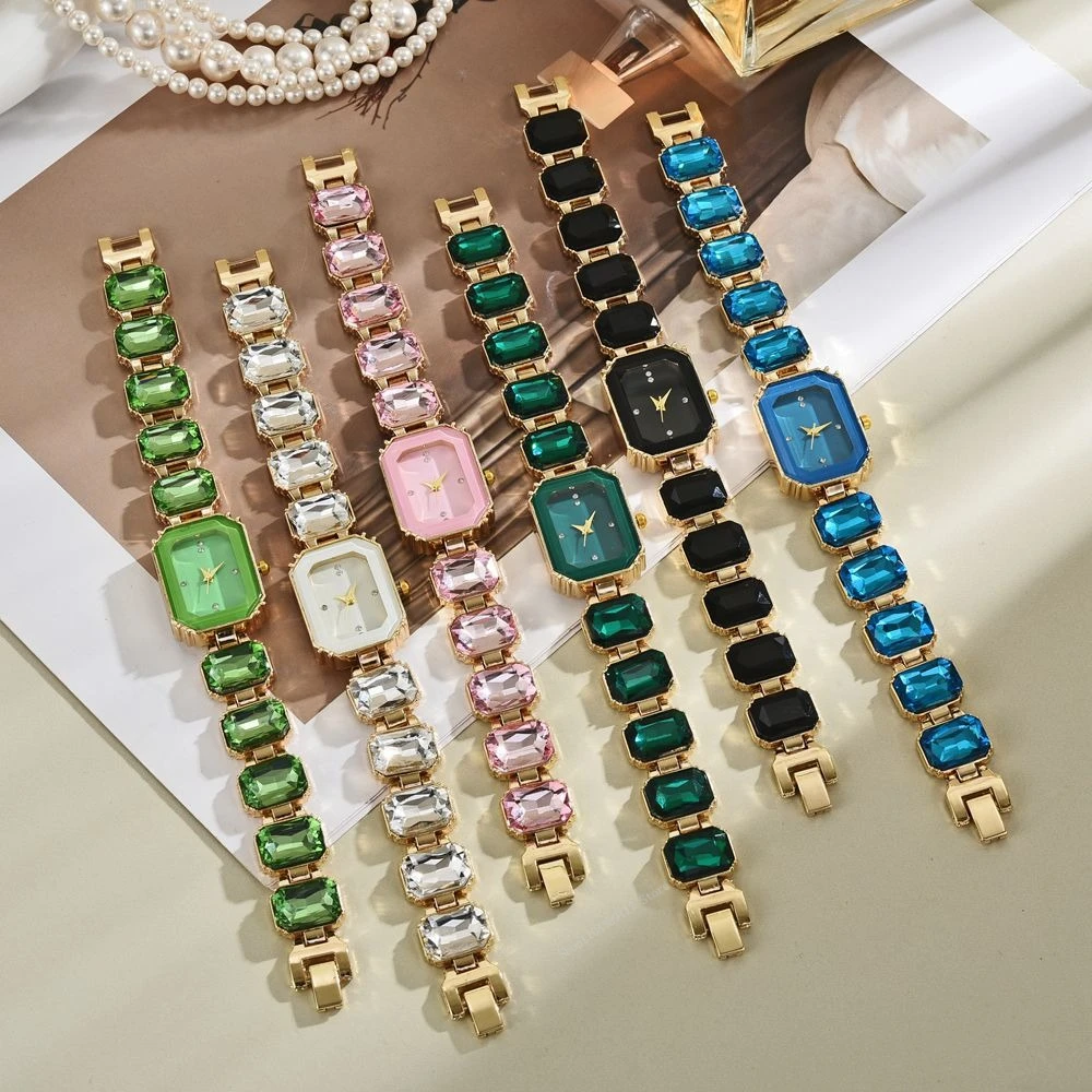 Женские квадратные часы, роскошные часы из нержавеющей стали с водными бриллиантами, оригинальные кварцевые часы, модные часы-браслет, женские часы из розового золота