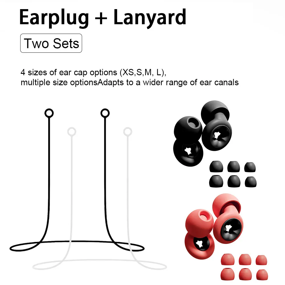 Workplace Noise Protection Earplug Set, 2 Pairs Earplugs Matching 2 Silicone Anti Lost Ropes for Workshopor Swimming, Shockproof