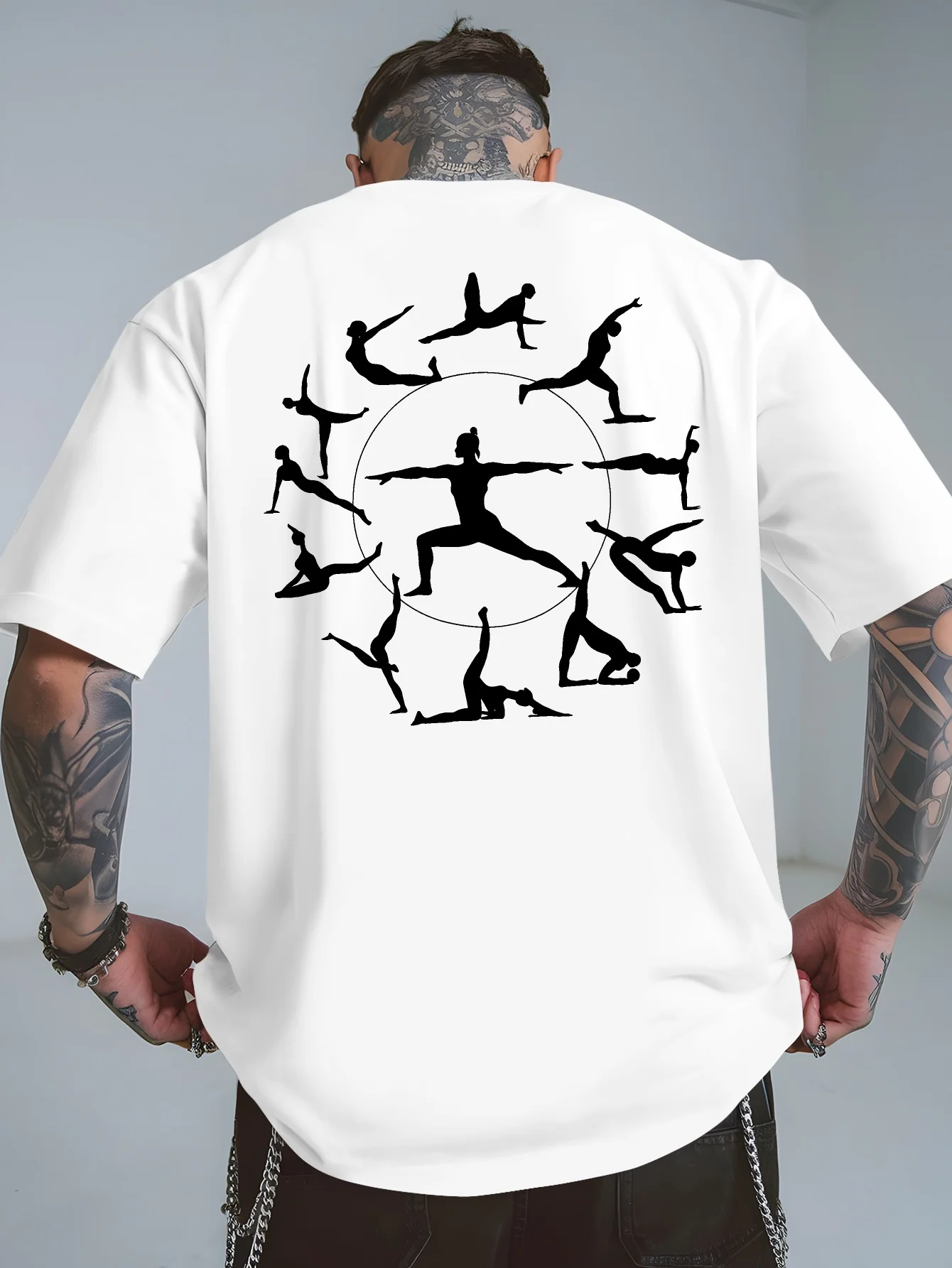Yoga Poses Graphic Men's Short Sleeve Cotton T-Shirt Breathable Summer Casual Tee