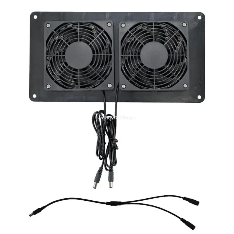 

DC12V Double Fan Power Exhaust Fan Ventilation Cooling Fan Set For Pet Houses and Shelters Solar Panel Air Extractor Dropship