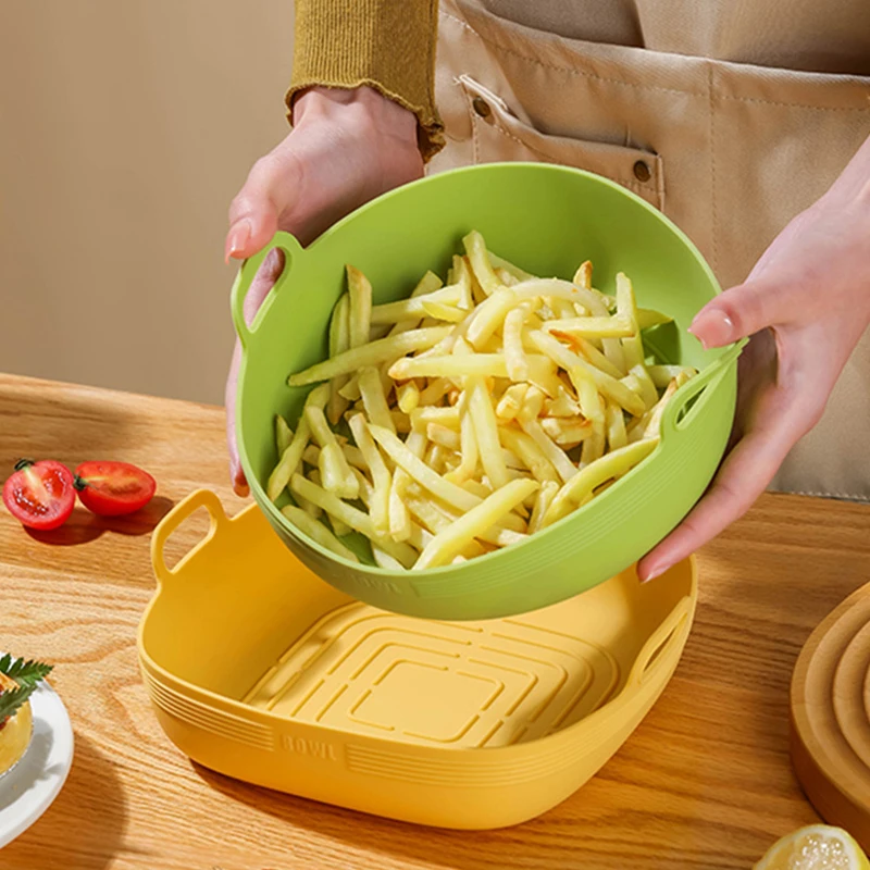 New Air Fryer Silicone Basket Round Silicone Tray For Air Fryer Easy Clean Liner Pizza Plate Grill Pan Mat Air Fryer Accessories