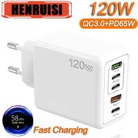 120W USB Quick Charge Charger Multi Ports Type C Fast Charging Phone Charger For iPhone 15 Samsung Xiaomi 15 Huawei Wall Adapter