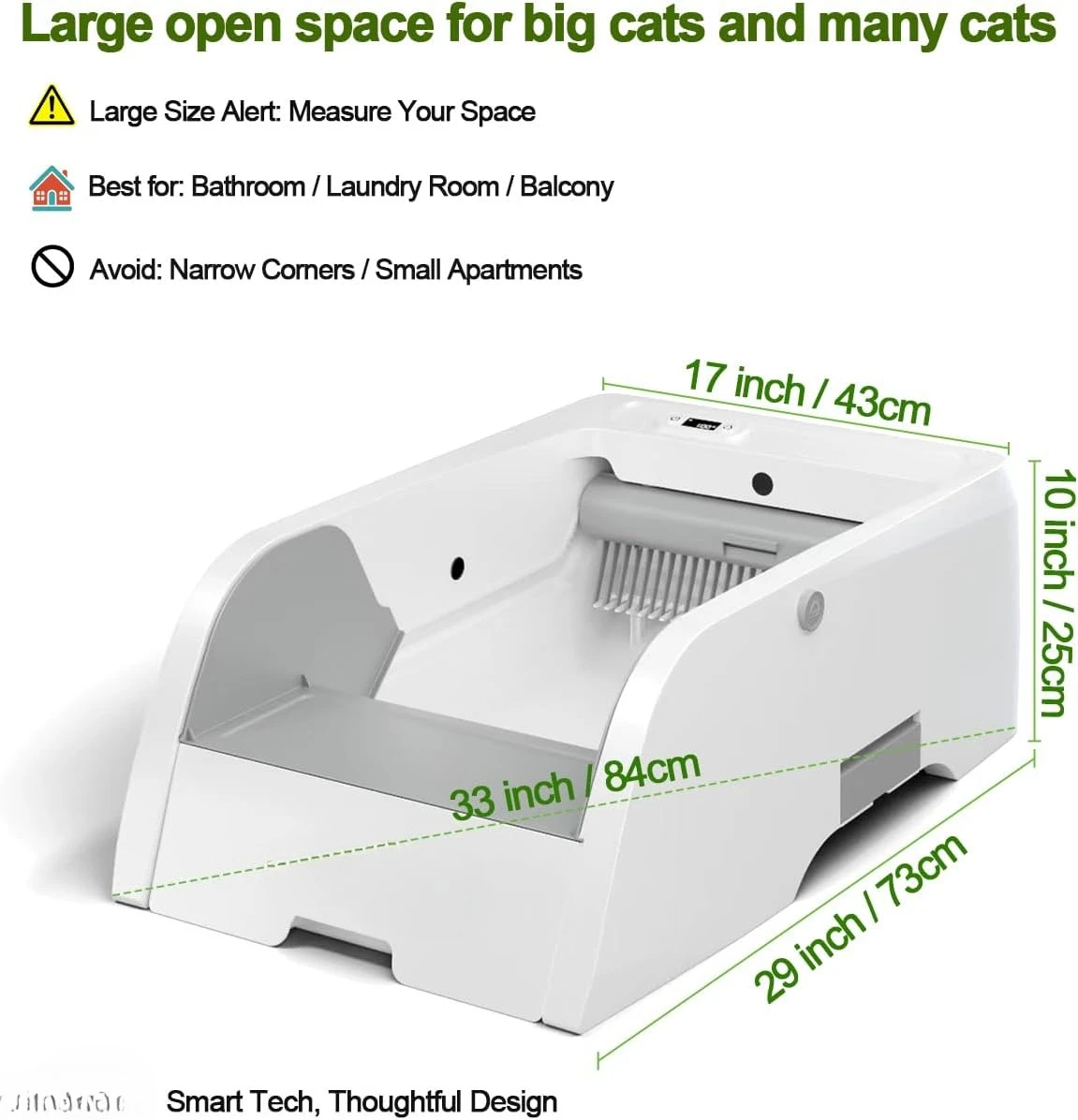 

S6 Self Cleaning Litter Box, Upgraded Automatic Cat Litter Box Self Cleaning That Can Use Clumping Cat Litter, Open Design