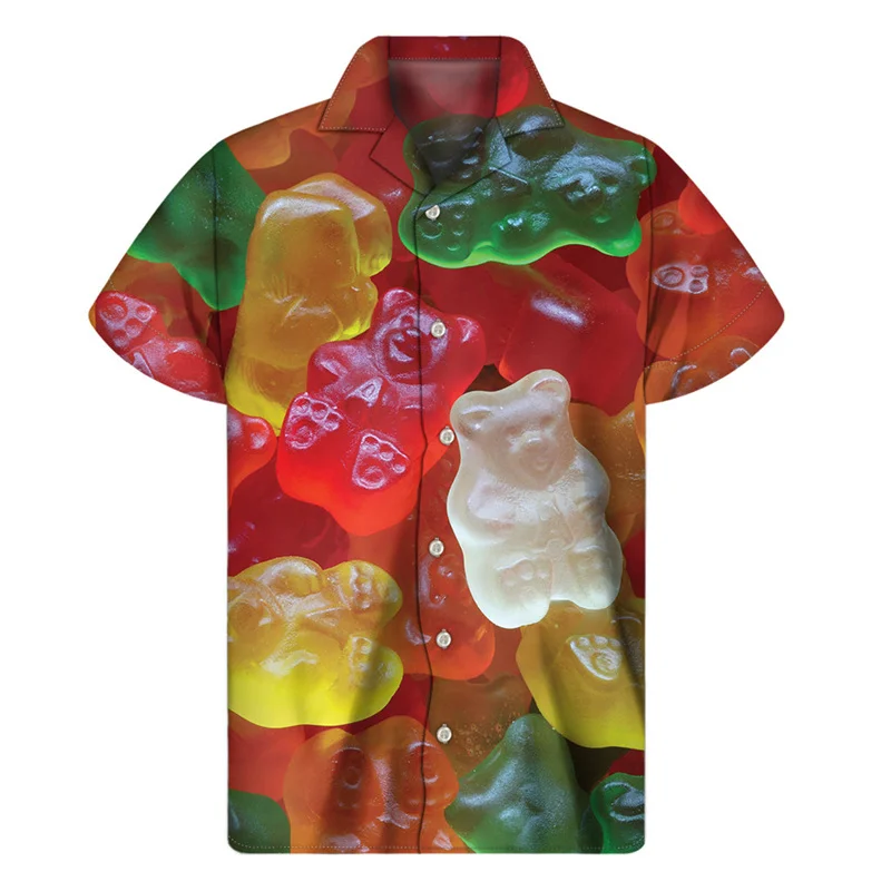 

Colorful Candy Pattern Hawaiian Shirts Funny Summer Short Sleeve Fashion Trend 3D Printed Blouse Casual Loose Mens Aloha Shirts