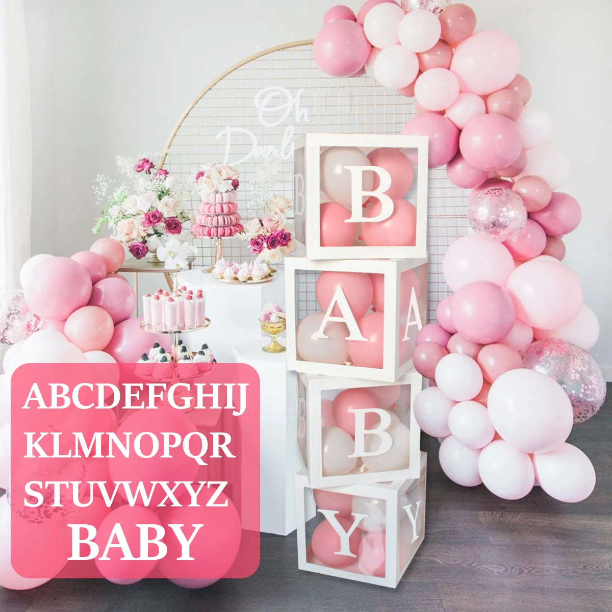 Alphabet Custom Transparent Box Baby Shower Boy Girl Wedding 1st Birthday Party Decoration Kids BabyShower Balloon Box