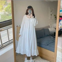 White Nightgown Sleepwear Lady Spring Autumn Long Sleeve Nightdress Loose Women Princess Nightgowns  5XL X150