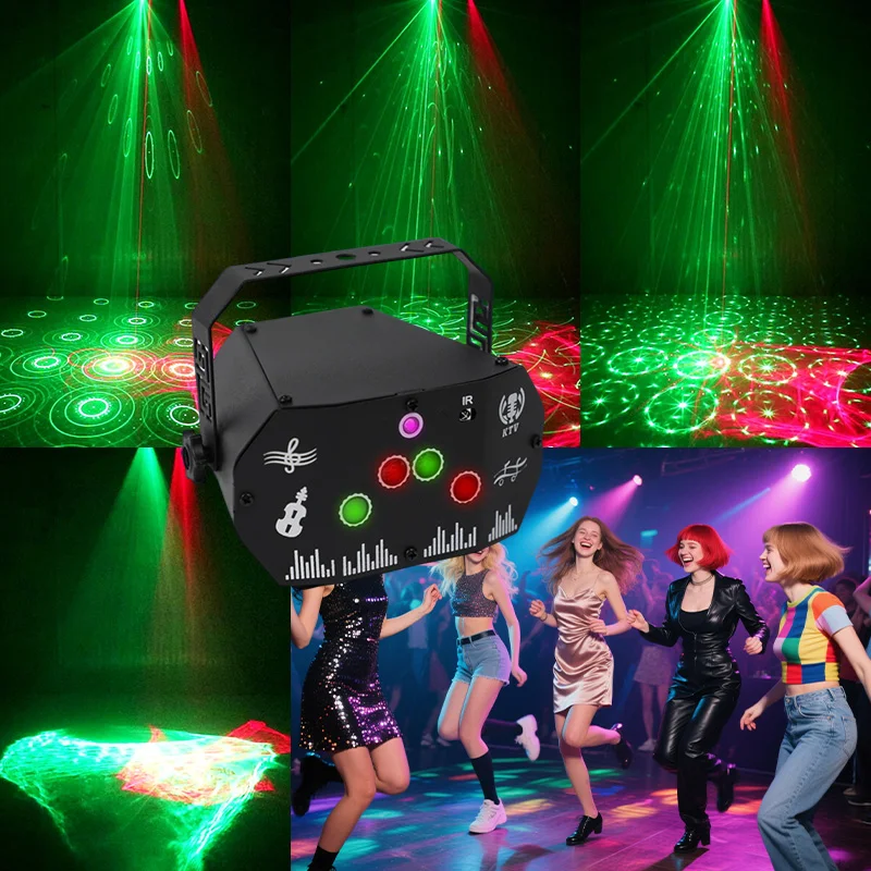 HCWE Factory Source 3 in 1 Mini DJ Beam Lamp Sound Control Strobe Projector for Night Club RGB LED Laser Party Stage Light