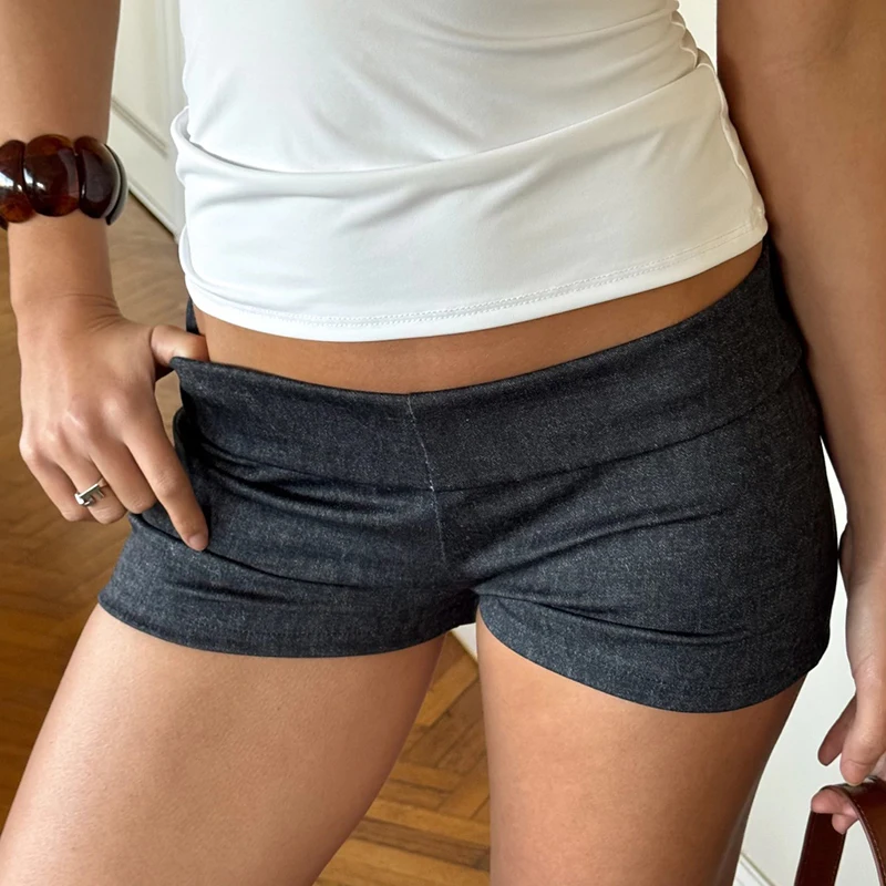 شورت نسائي قصير صيفي جمالي كاجوال بلون سادة ومرن منخفض الخصر #1