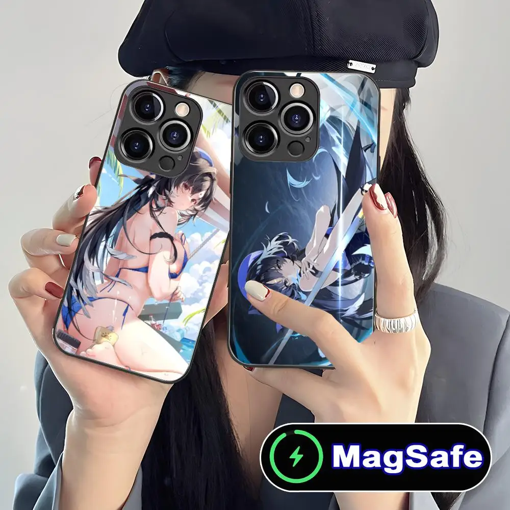 

Чехол для телефона Wuthering Waves Yangyang для iPhone 16, 15, 14, 13, 12, 11 Pro Max Plus Mini MagSafe, стеклянный цветной принт, роскошный красивый