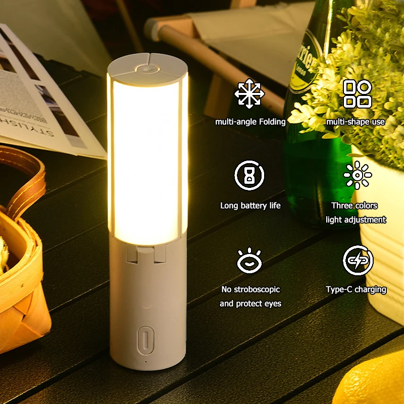 Outdoor LED Camping Lights Waterproof Foldable Portable Rechargeable Desk Lamp Indoor Student Dormitory Hanging Night Light