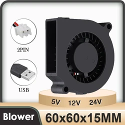 2PCS Gdstime 6CM DC Brushless Cooling Centrifugation 60mm Blower Fan 5V 12V 24V 2Pin USB 60x15mm 6015 Sleeve Heatsink Radiator
