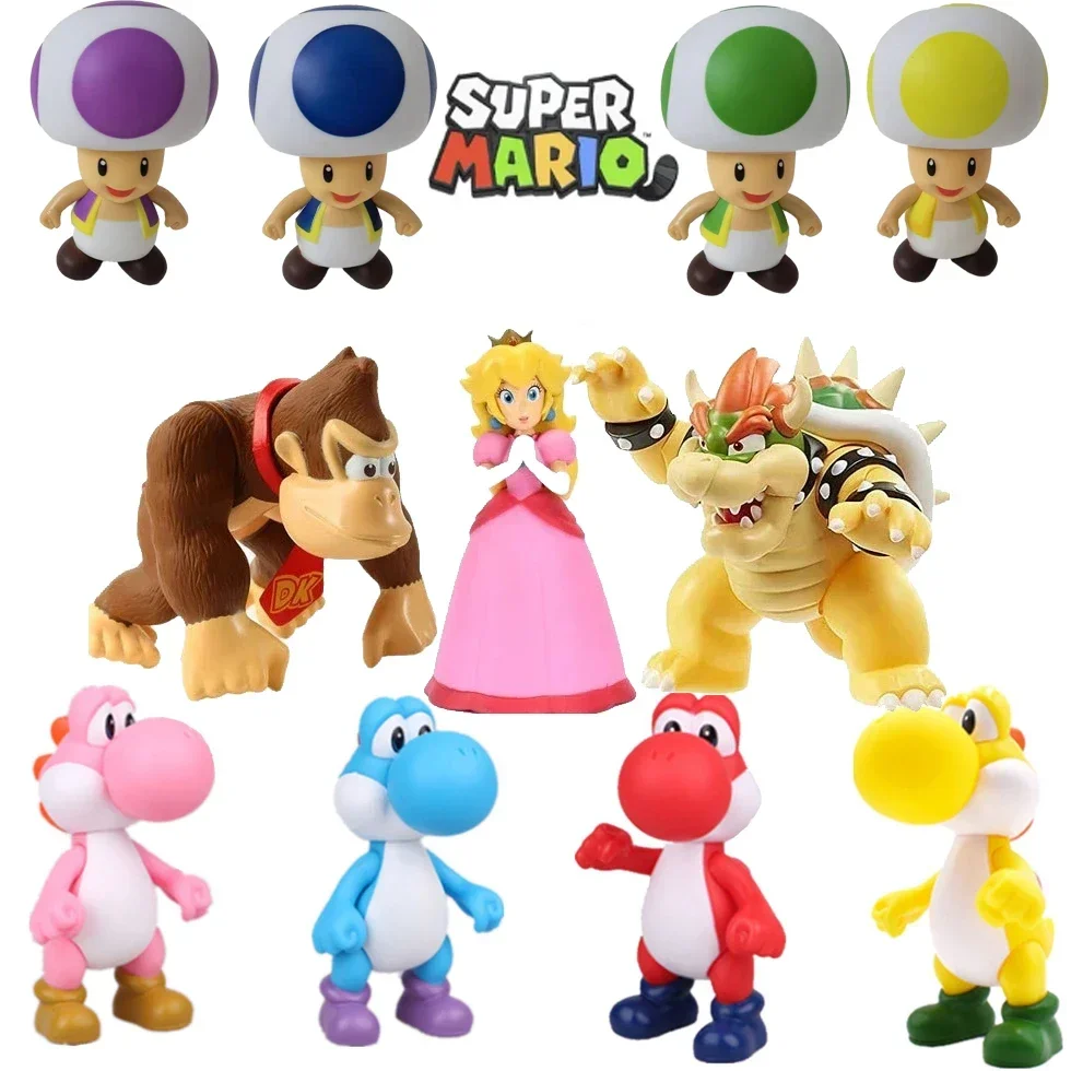 50pcs Super Mary Action Figure Toys Mario Bros Luigi Yoshi Donkey Kong Wario Anime Model Ornaments Children Birthday Gifts