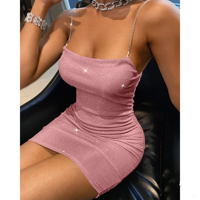 Mode Frühjahr Sommer Frau Sexy Backless Shinny Slip Pailletten Kleid Dame Wrap Hüfte Mini Rock Nachtclub Kleiden Mädchen Party Geschenk – Detail 4