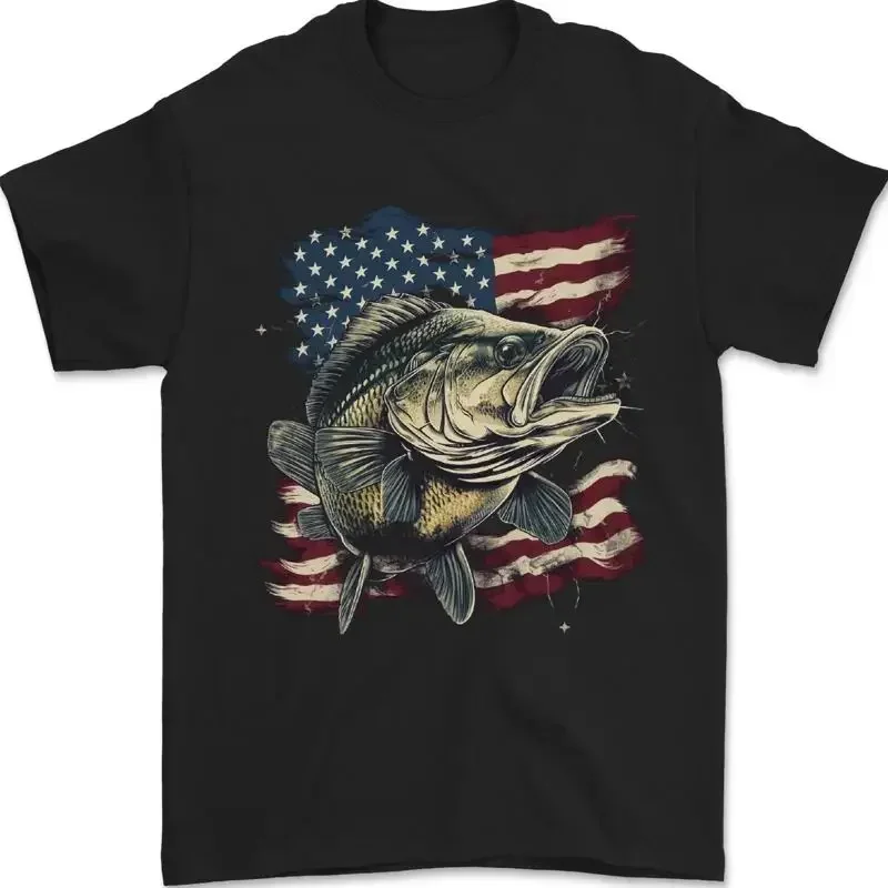 Eine American Reh Mit Flagge USA Fischen Herren 100% Baumwolle T shirt
