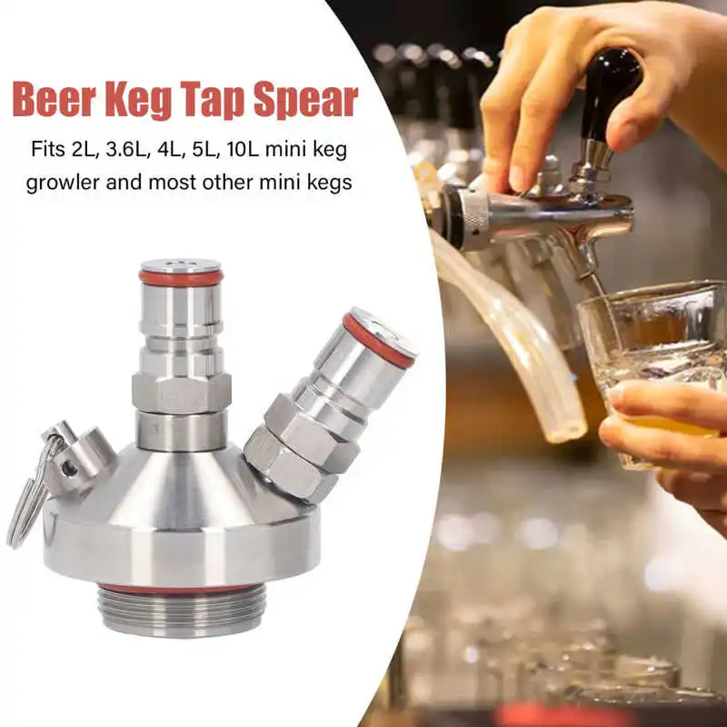 Stainless Steel Double Ball Lock Mini Keg Dispenser Mini Beer Keg Spear for 2L 3.6L 4L 5L 10L Mini Keg Beer Keg Tap Spear