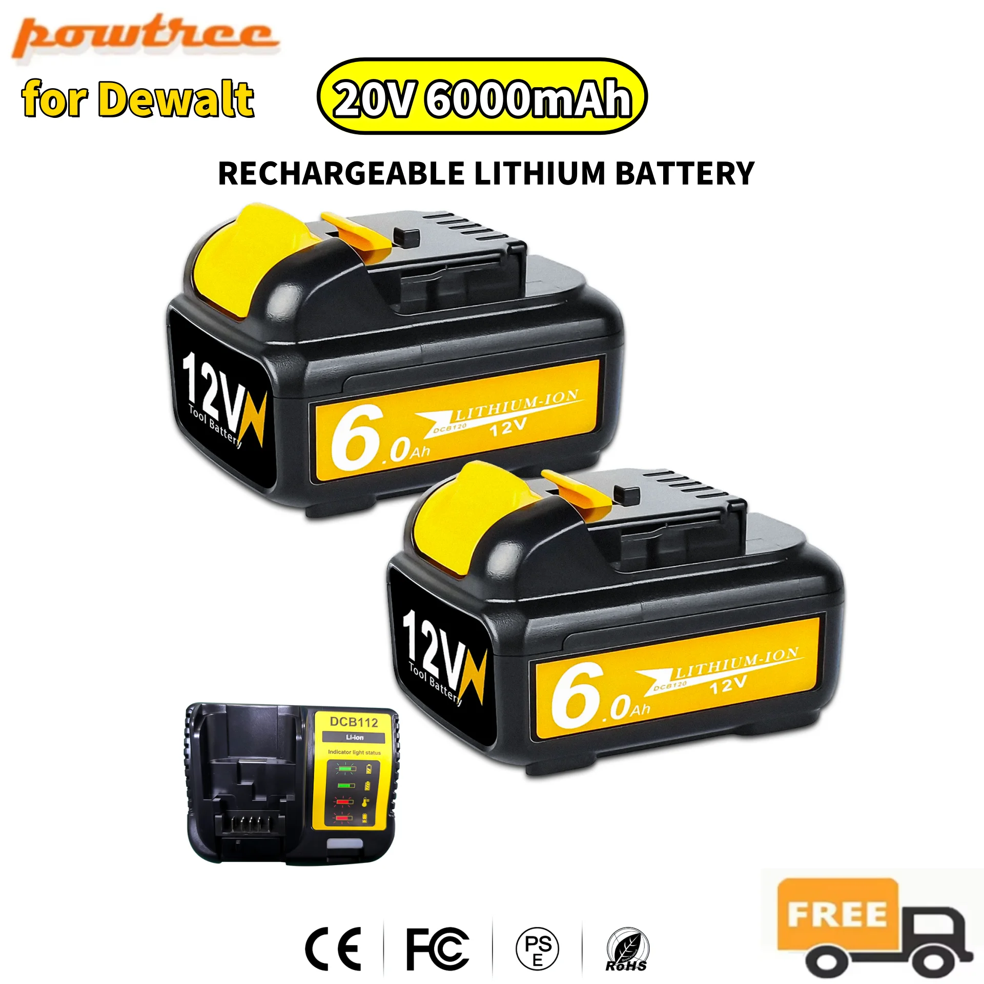 For Dewalt DCB120 Replacement Lithium-ion Batteries 12V 6000mAh Battery DCB123 DCB125 DCB124 DCB122 DCD710 Power Tools Battery