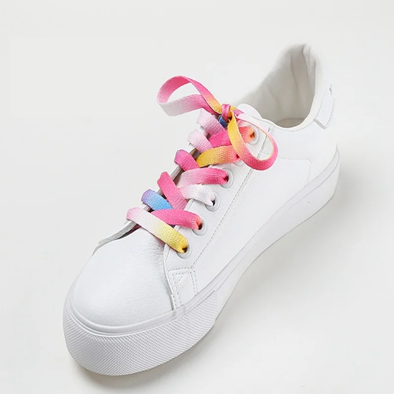 New 2Pair Rainbow Shoelaces Gradient Print Flat Canvas Shoe Shoelace Child Women Men Casual Colorful Shoelaces Shoe Accessories