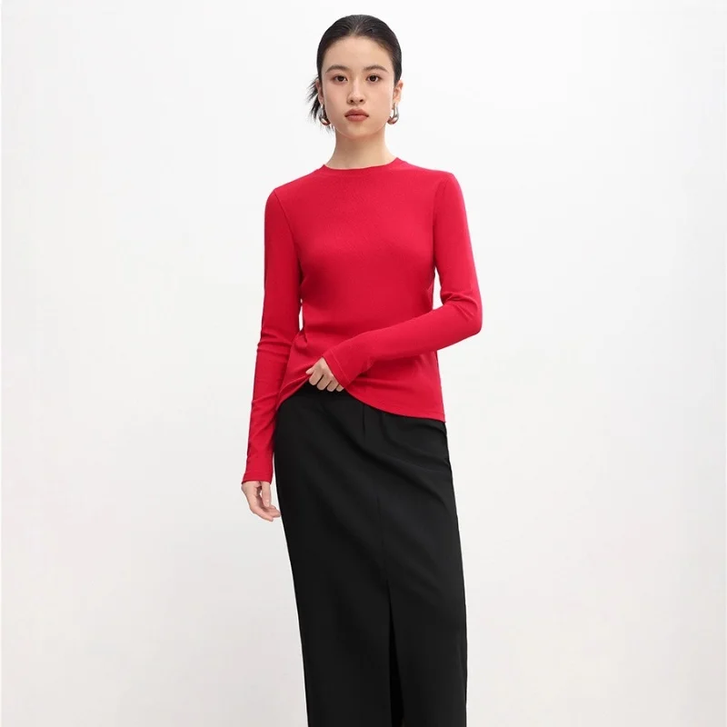 Birdtree، قميص داخلي محبوك من الصوف والقطن المخلوط، سترة نسائية بأكمام طويلة ورقبة دائرية، بلوفر خريف/شتاء 2025 T5O717JF #5