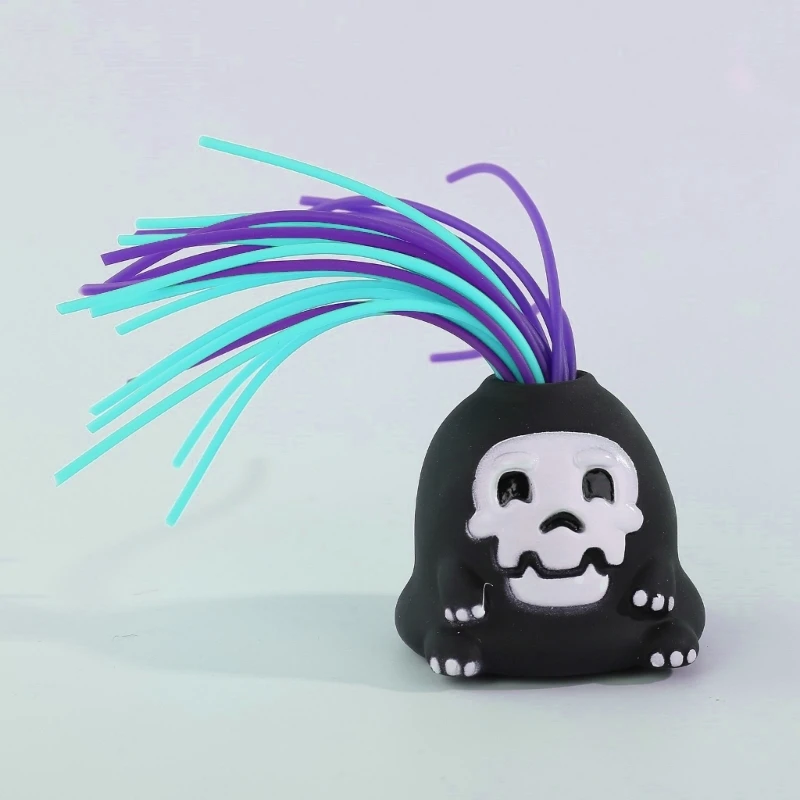 Halloween Skull Funny Screaming Toy Hair Pulling Toy Colorful Long Hair Toy Superrr Soft Office Decompression